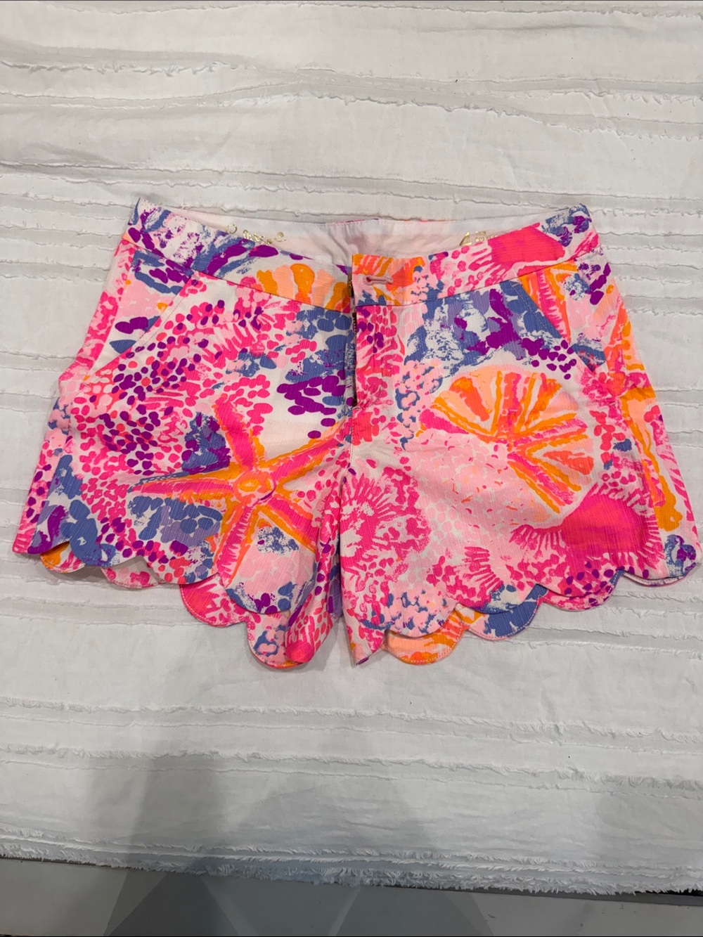 Lilly Pulitzer Neon Pink, Coral & Purple Scalloped High-Waist Shorts